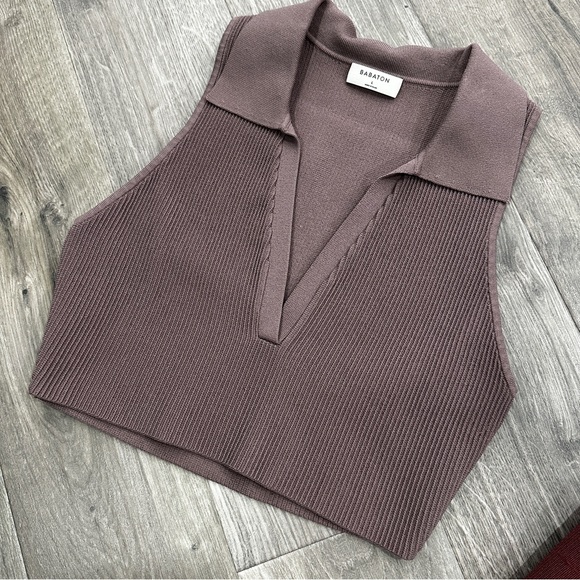 Babaton Cropped Sculpt Knit Polo & Striped Tank Duo - Mauve & Wine Large - Picture 4 of 5
